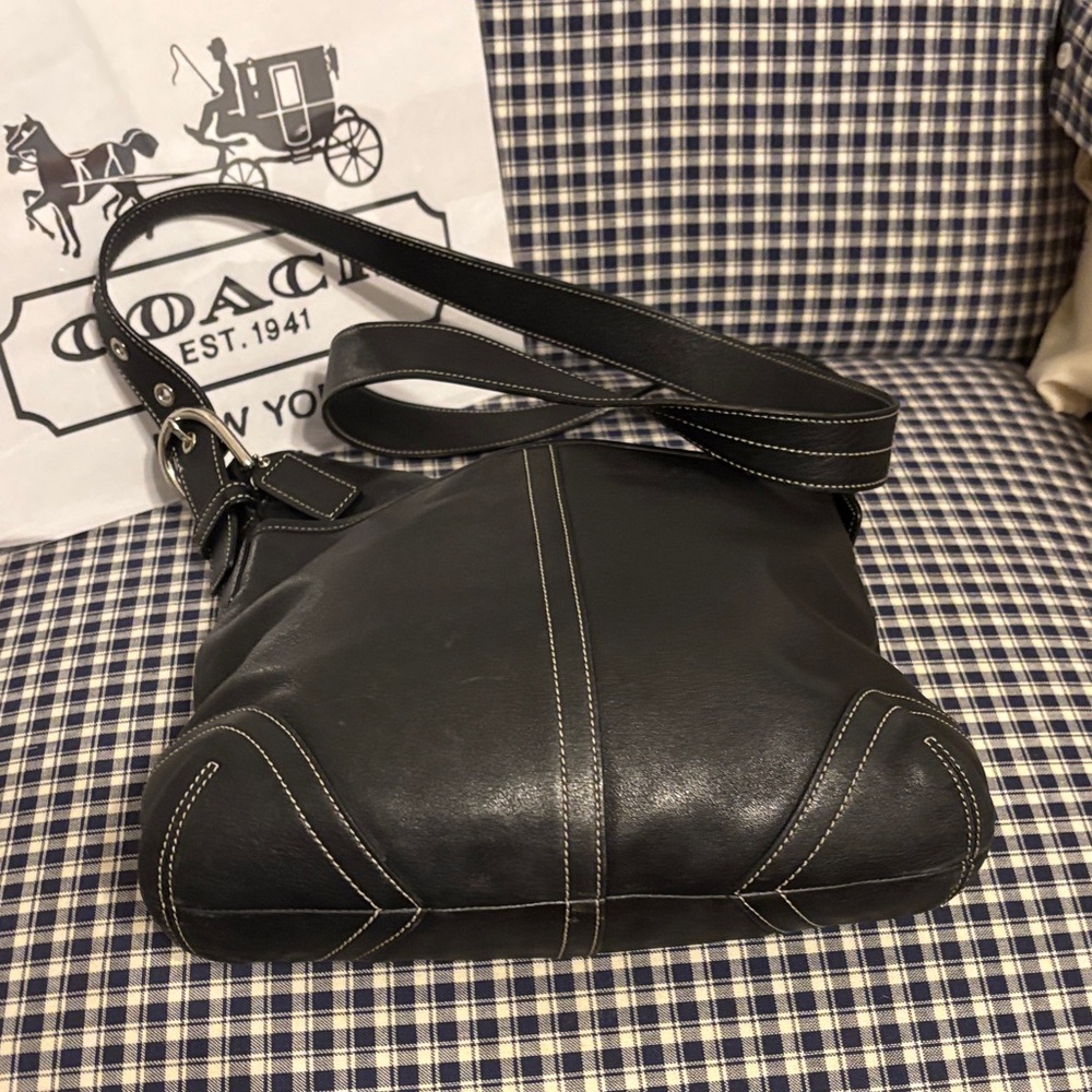 Coach SoHo vintage Black Leather saddle messenger flap Bag - Picture 8 of 14